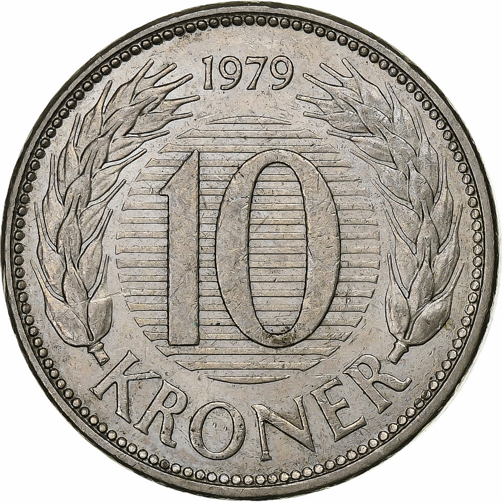 Dinamarca, Margrethe II, 10 Kroner, 1979, Copenhagen, Cobre-níquel, AU(50-53)