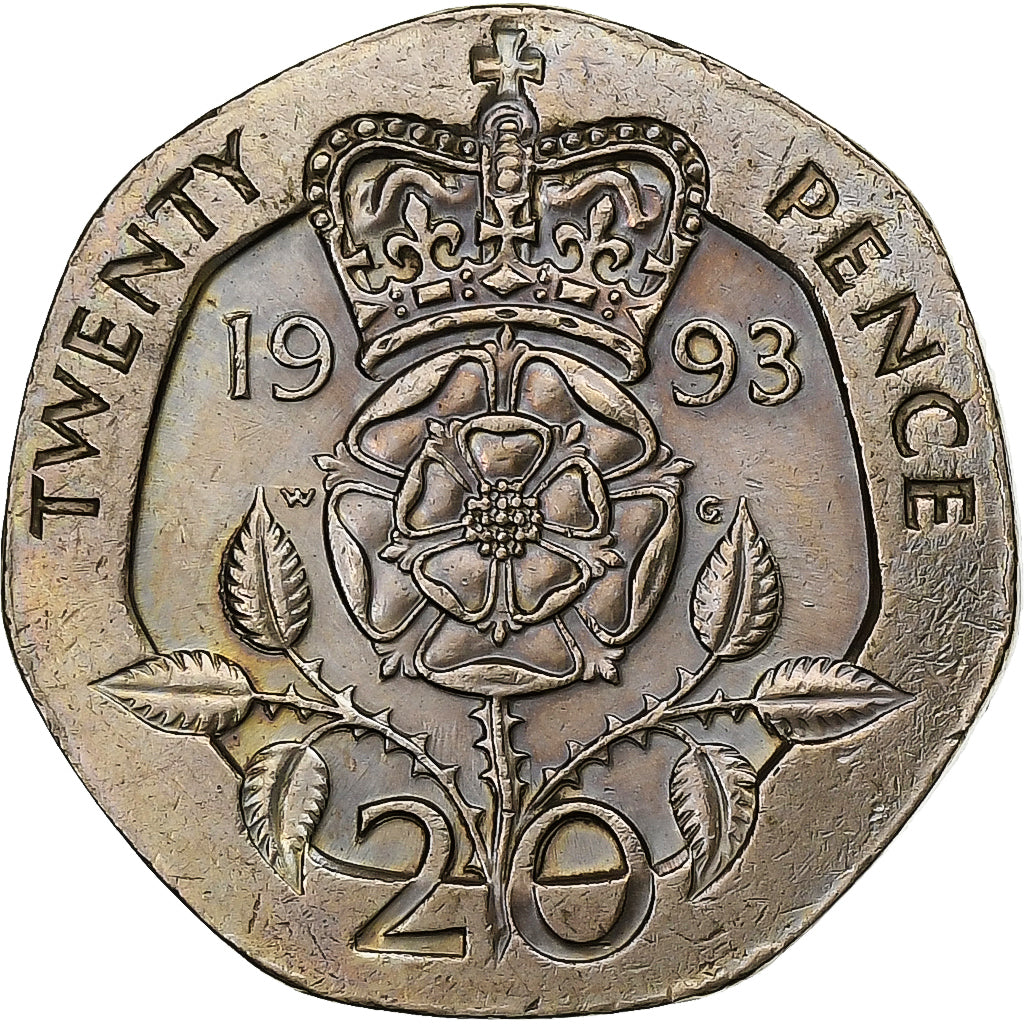 Gran Bretaña, Elizabeth II, 20 Pence, 1993, Cobre - níquel, MBC, KM:939
