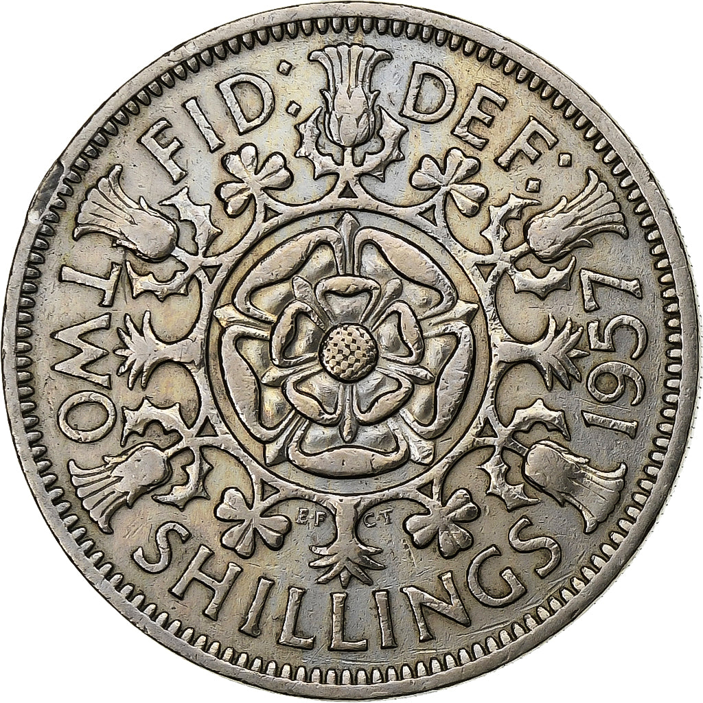 Gran Bretaña, 2 Shillings, 1957, Cobre - níquel, BC+