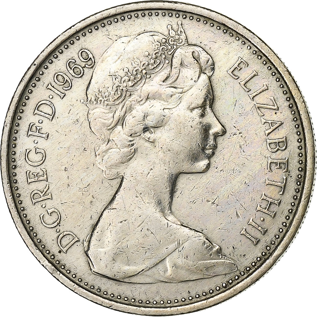 Grã-Bretanha, Elizabeth II, 5 New Pence, 1969, Cobre-níquel, EF(40-45), KM:911