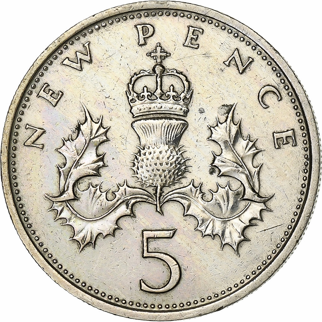 Grã-Bretanha, Elizabeth II, 5 New Pence, 1969, Cobre-níquel, EF(40-45), KM:911