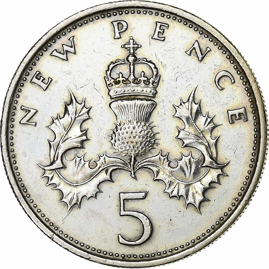 Grã-Bretanha, Elizabeth II, 5 New Pence, 1970, Cobre-níquel, EF(40-45), KM:911