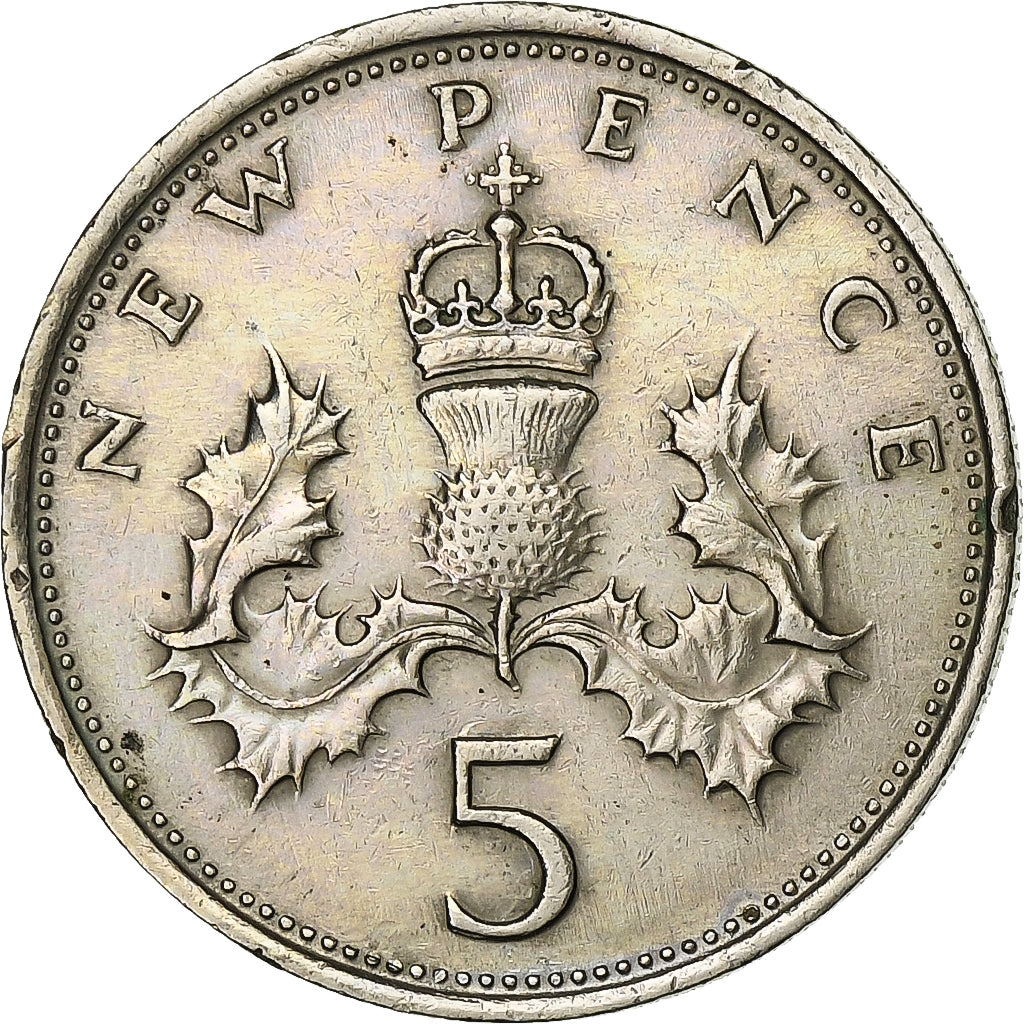 Moneda, Gran Bretaña, Elizabeth II, 5 New Pence, 1971, MBC+, Cobre - níquel
