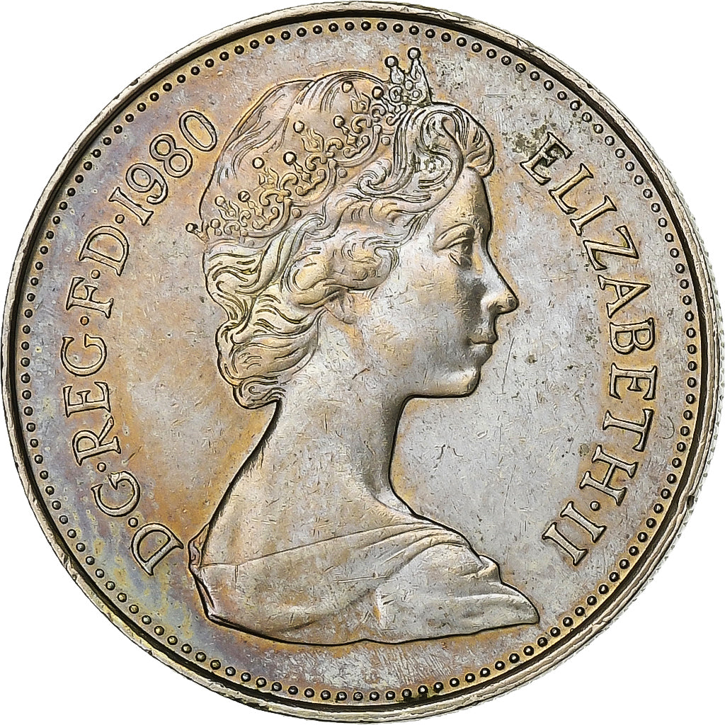 Wielka Brytania, Elizabeth II, 5 New Pence, 1980, Miedź-Nikiel, AU(55-58)