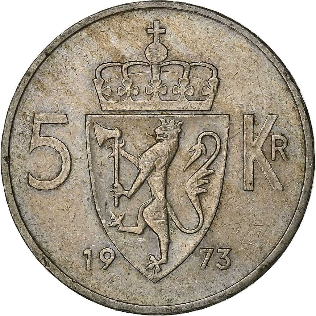 Noorwegen, Olav V, 5 Kroner, 1973, Cupro-nikkel, ZF, KM:412