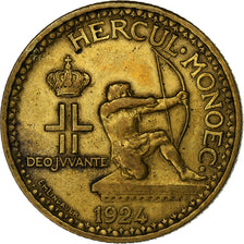 Monaco, Louis II, 2 Francs, 1924, Poissy, Aluminum-Bronze, VF(30-35)