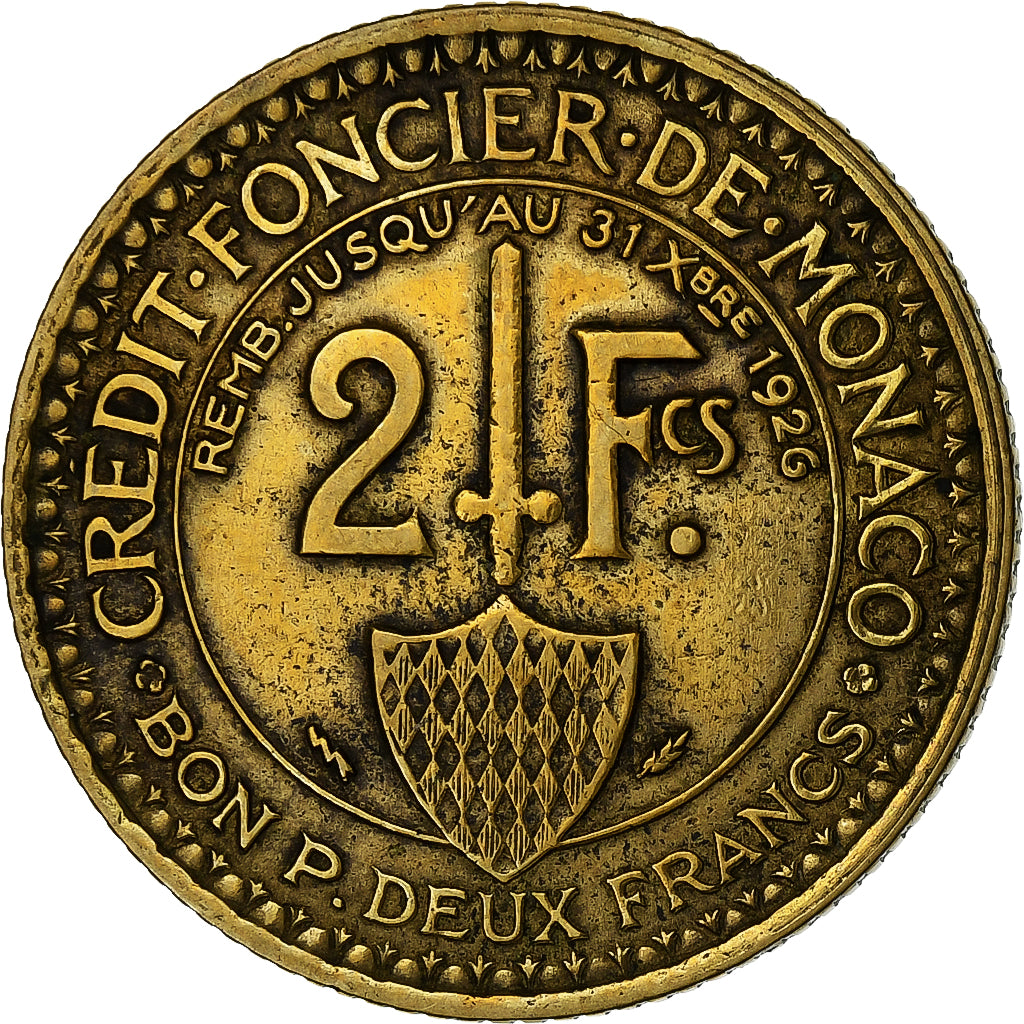 Monaco, Louis II, 2 Francs, 1924, Poissy, Aluminum-Bronze, VF(30-35)