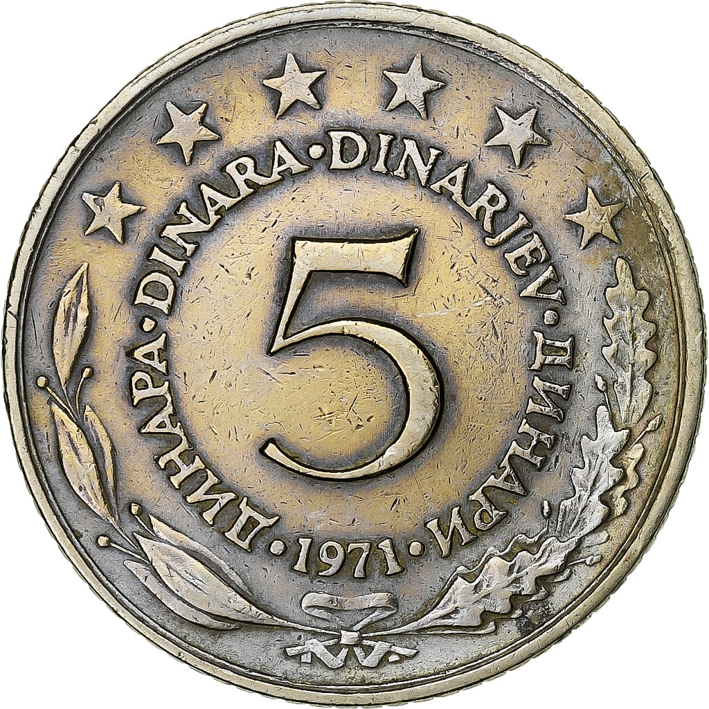 Joegoslaviëe, 5 Dinara, 1971, Copper-Nickel-Zinc, FR+, KM:58