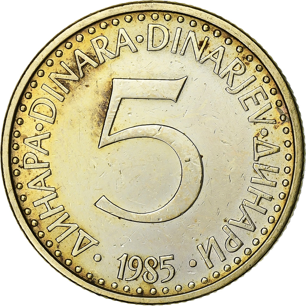 Joegoslaviëe, 5 Dinara, 1985, Nickel-brass, FR+, KM:88