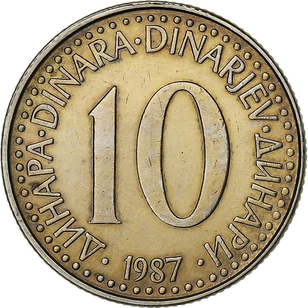 Yugoslavia, 10 Dinara, 1987, Copper-nickel, EF(40-45), KM:89