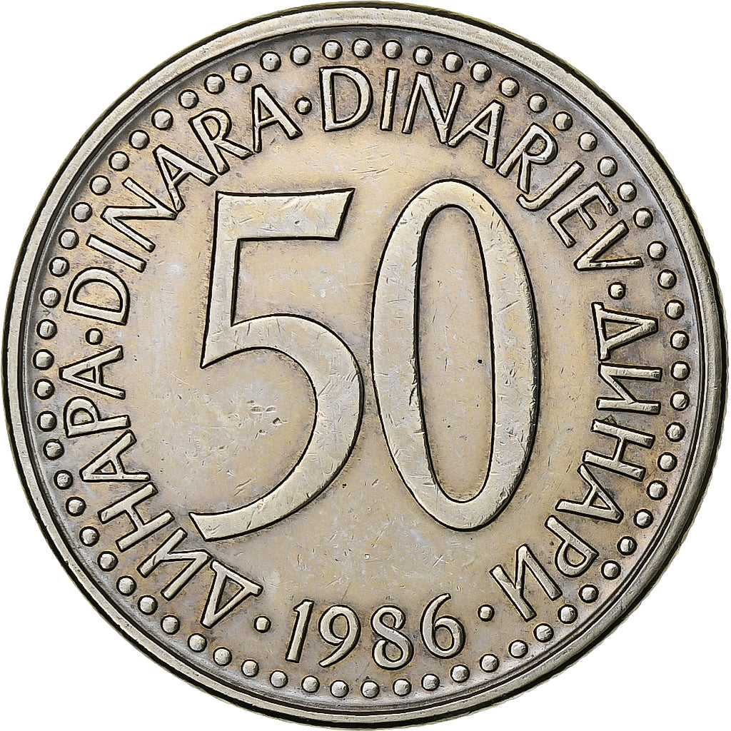 Yugoslavia, 50 Dinara, 1986, Cobre - níquel - cinc, MBC, KM:113