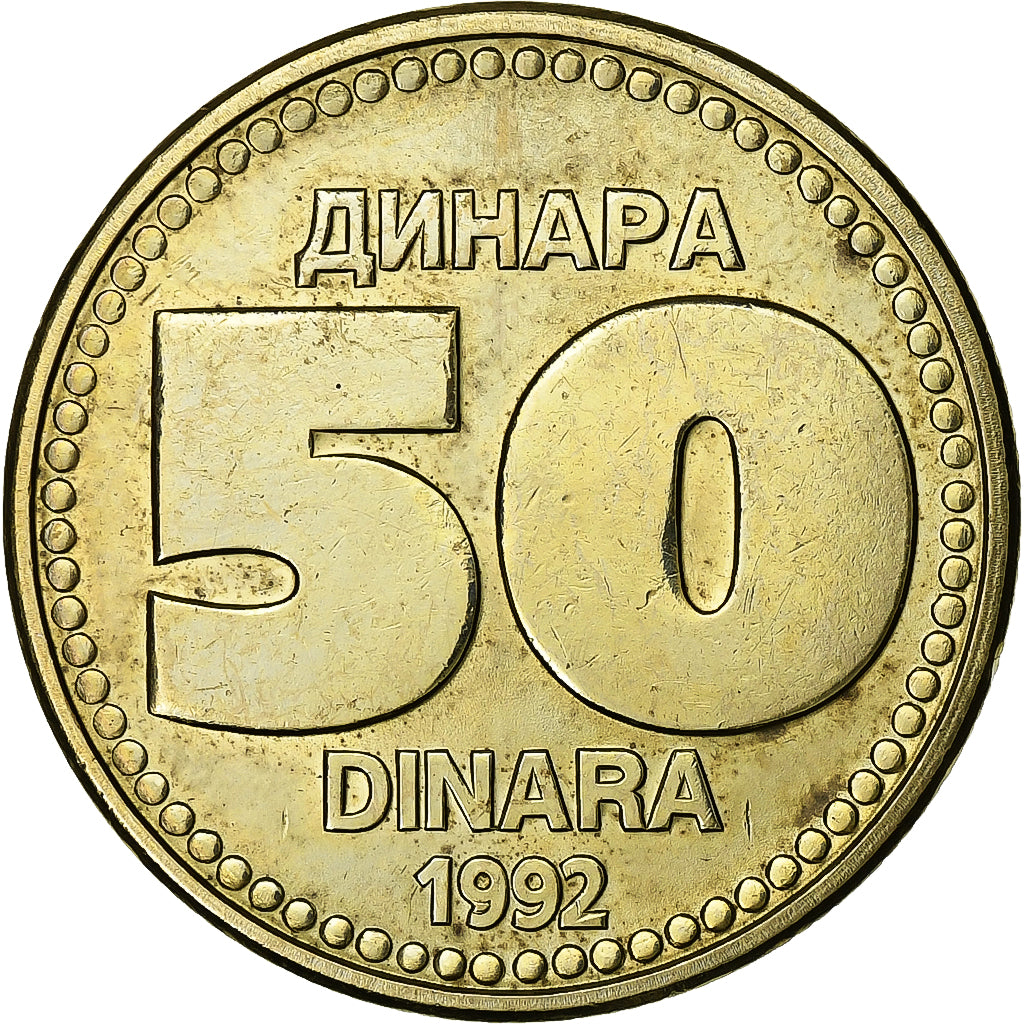 Yugoslavia, 50 Dinara, 1992, Copper-Nickel-Zinc, VF(30-35), KM:153