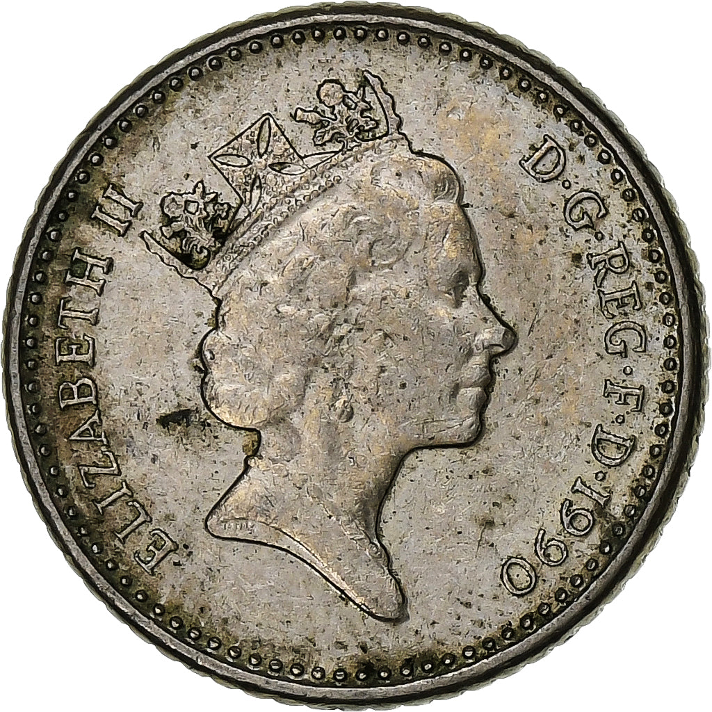 Gran Bretagna, Elizabeth II, 5 Pence, 1990, Rame-nichel, MB+, KM:937b