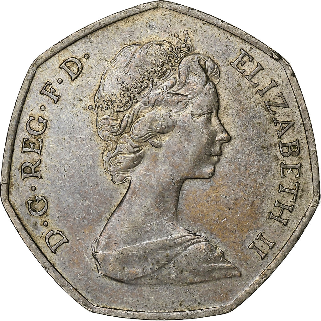 Grã-Bretanha, Elizabeth II, 50 Pence, 1973, Cobre-níquel, EF(40-45), KM:918