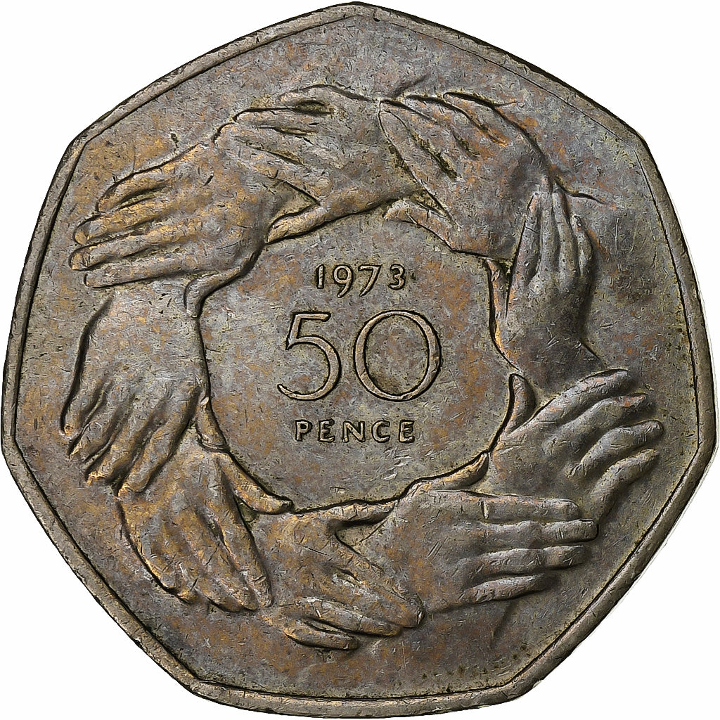 Grã-Bretanha, Elizabeth II, 50 Pence, 1973, Cobre-níquel, EF(40-45), KM:918