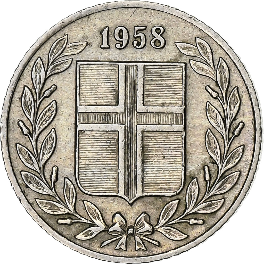 Moneta, Islanda, 25 Aurar, 1958, BB+, Rame-nichel, KM:11