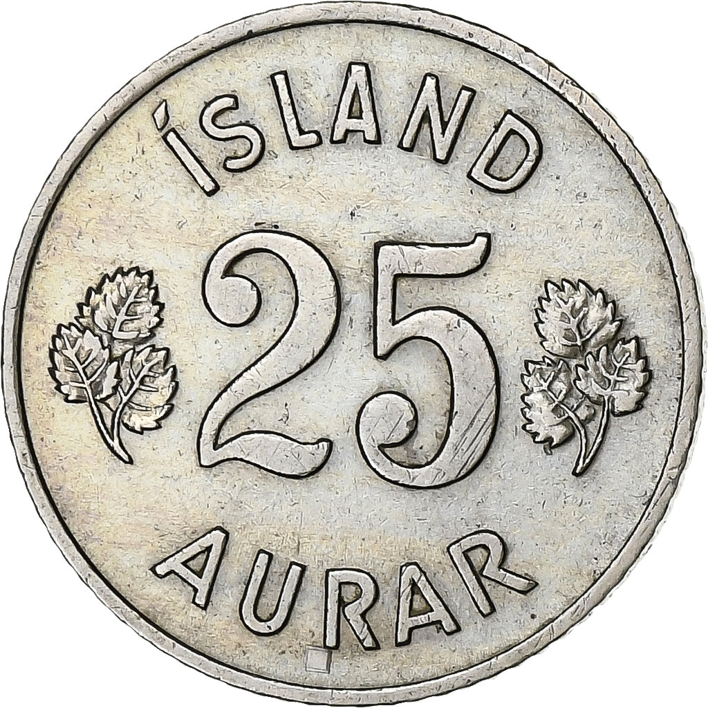 Moneta, Islanda, 25 Aurar, 1958, BB+, Rame-nichel, KM:11