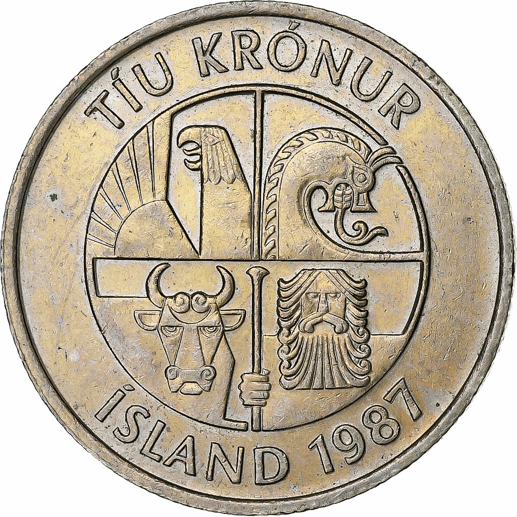 IJsland, 10 Kronur, 1987, Cupro-nikkel, ZF, KM:29.1