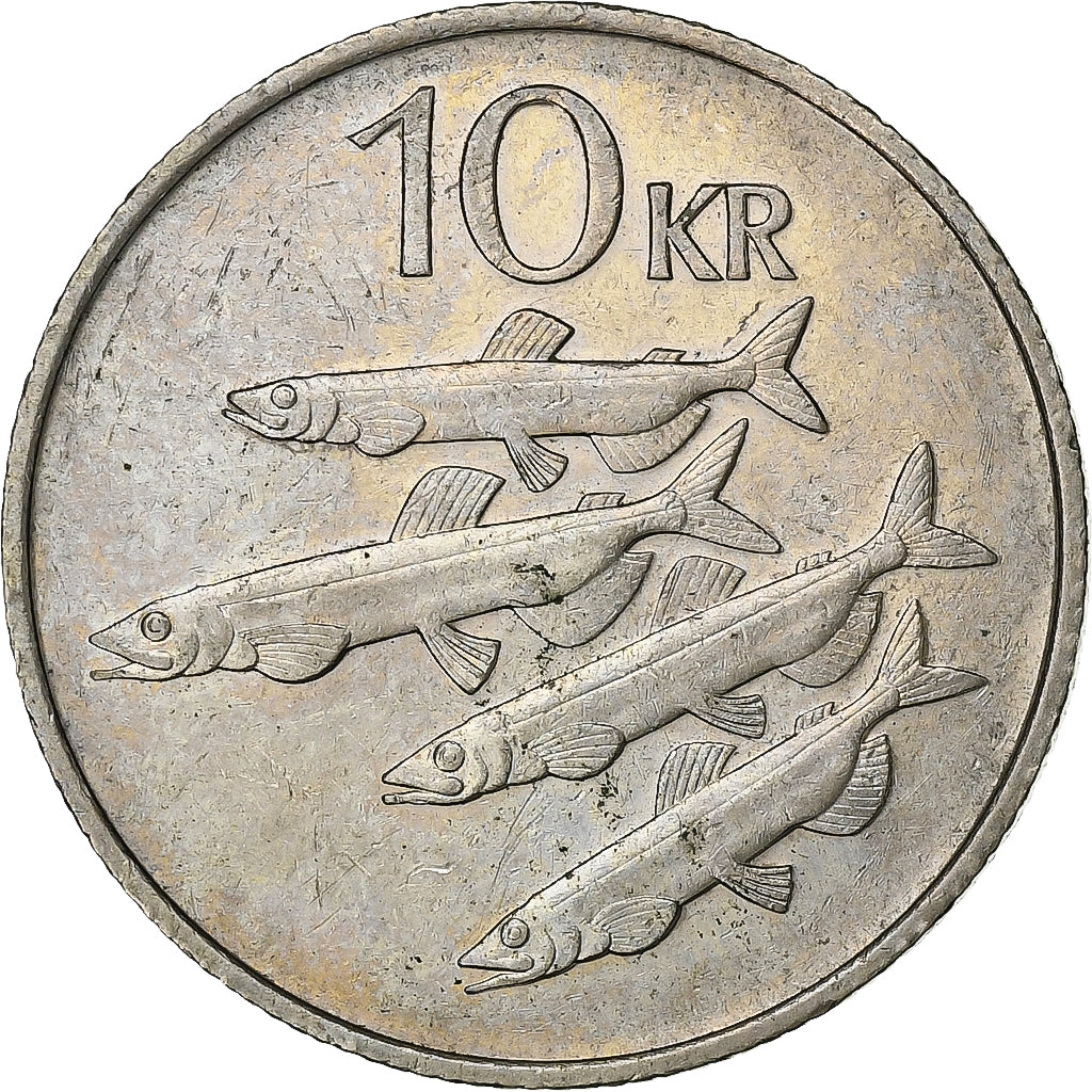 IJsland, 10 Kronur, 1987, Cupro-nikkel, ZF, KM:29.1