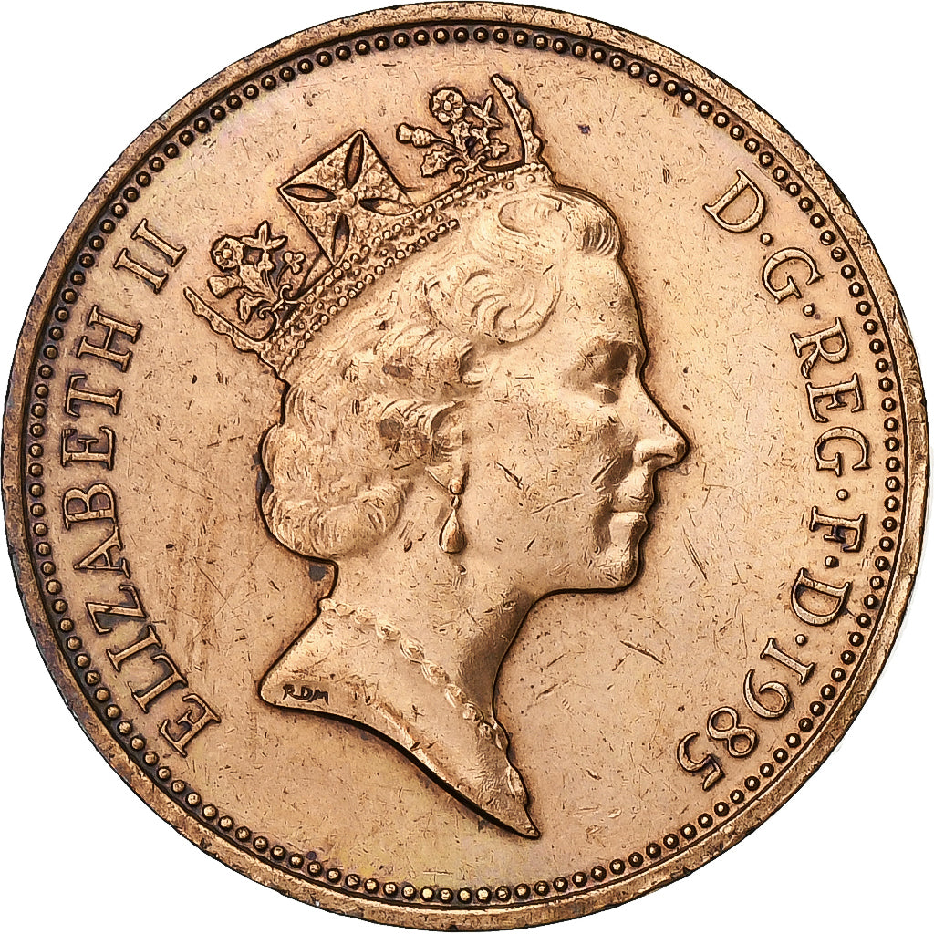 Gran Bretagna, Elizabeth II, 2 Pence, 1985, Bronzo, MB+, KM:936