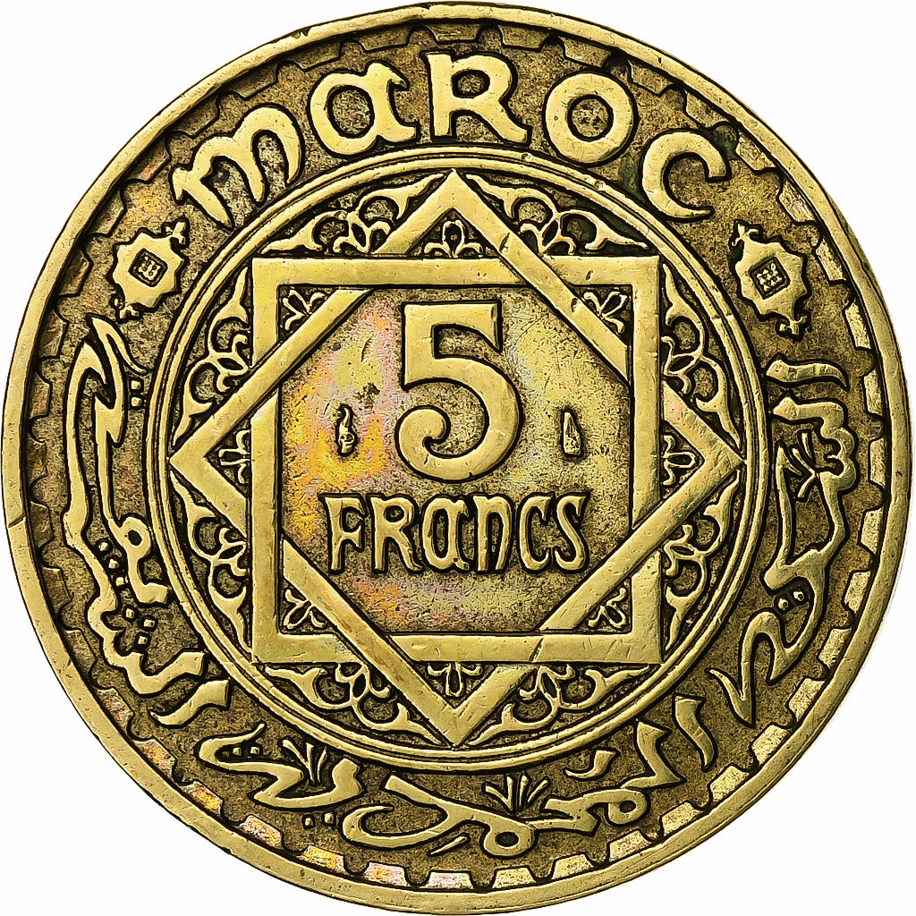 Morocco, 5 Francs, 1945/AH1365, Aluminum-Bronze, VF(30-35)