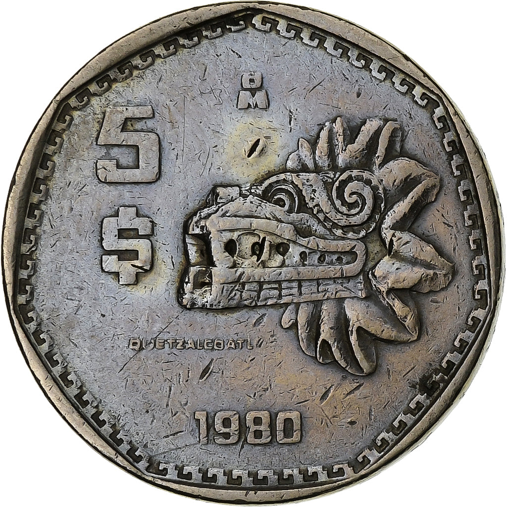 Mexico, 5 Pesos, 1980, Mexico City, Copper-nickel, VF(30-35), KM:485
