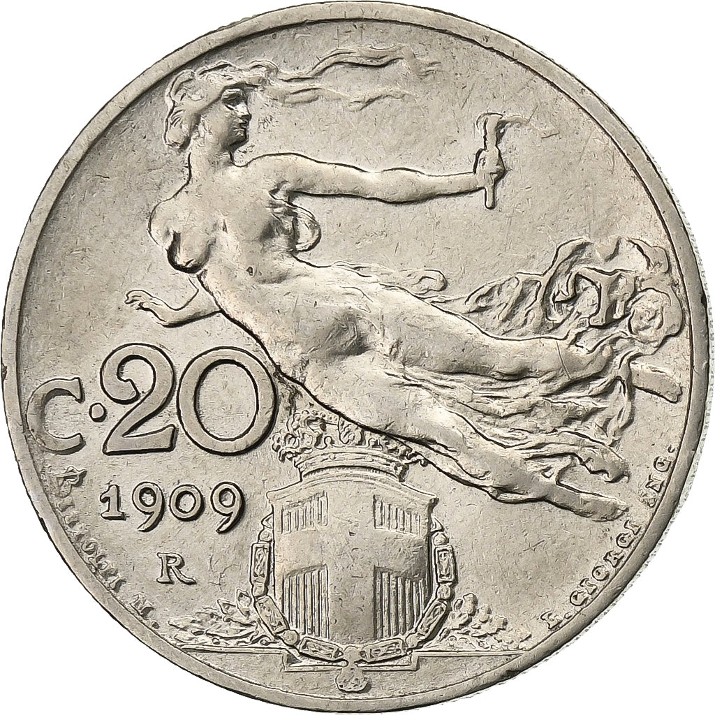 Italy, Vittorio Emanuele III, 20 Centesimi, 1909, Rome, Nickel, AU(50-53), KM:44