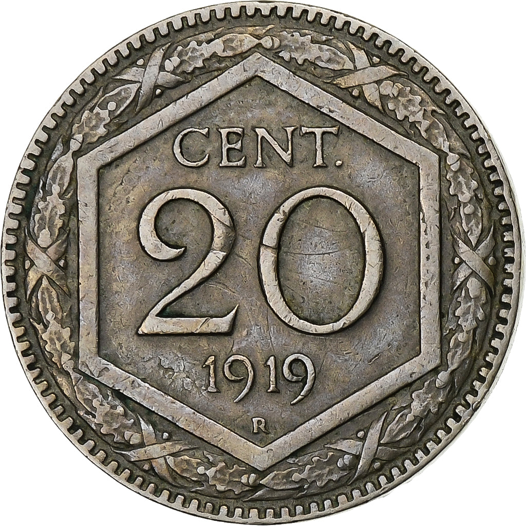 Italia, Vittorio Emanuele III, 20 Centesimi, 1919, Rome, Cobre - níquel, BC+