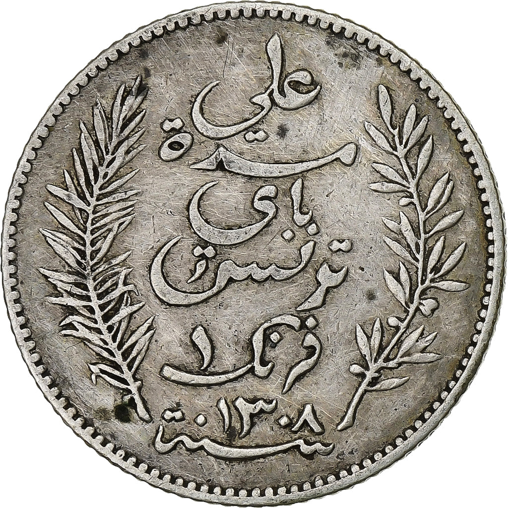 Coin, Tunisia, Ali Bey, Franc, 1891, Paris, EF(40-45), Silver, KM:224