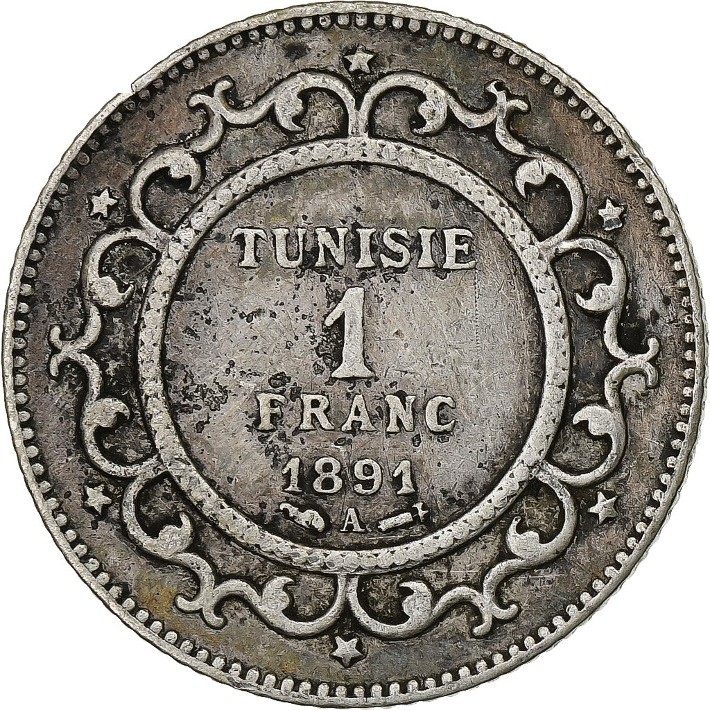 Coin, Tunisia, Ali Bey, Franc, 1891, Paris, EF(40-45), Silver, KM:224