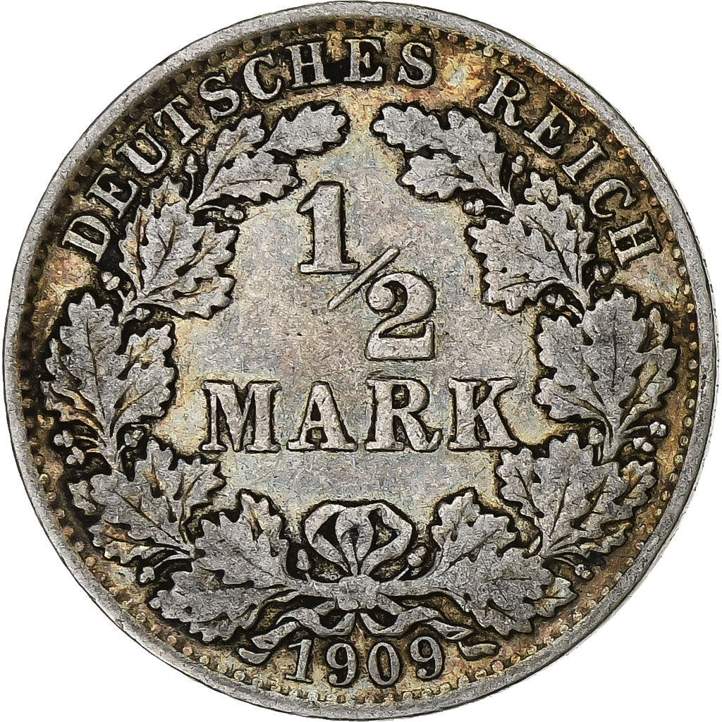 GERMANY - EMPIRE, 1/2 Mark, 1909, Berlin, Silver, VF(30-35), KM:17