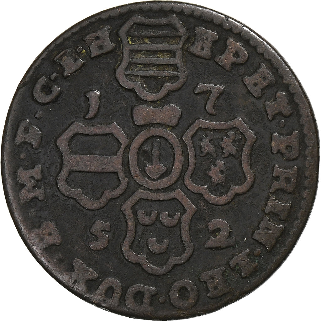LIEGE, John Theodore, 2 Liards, 1752, Liege, Copper, VF(20-25), KM:158