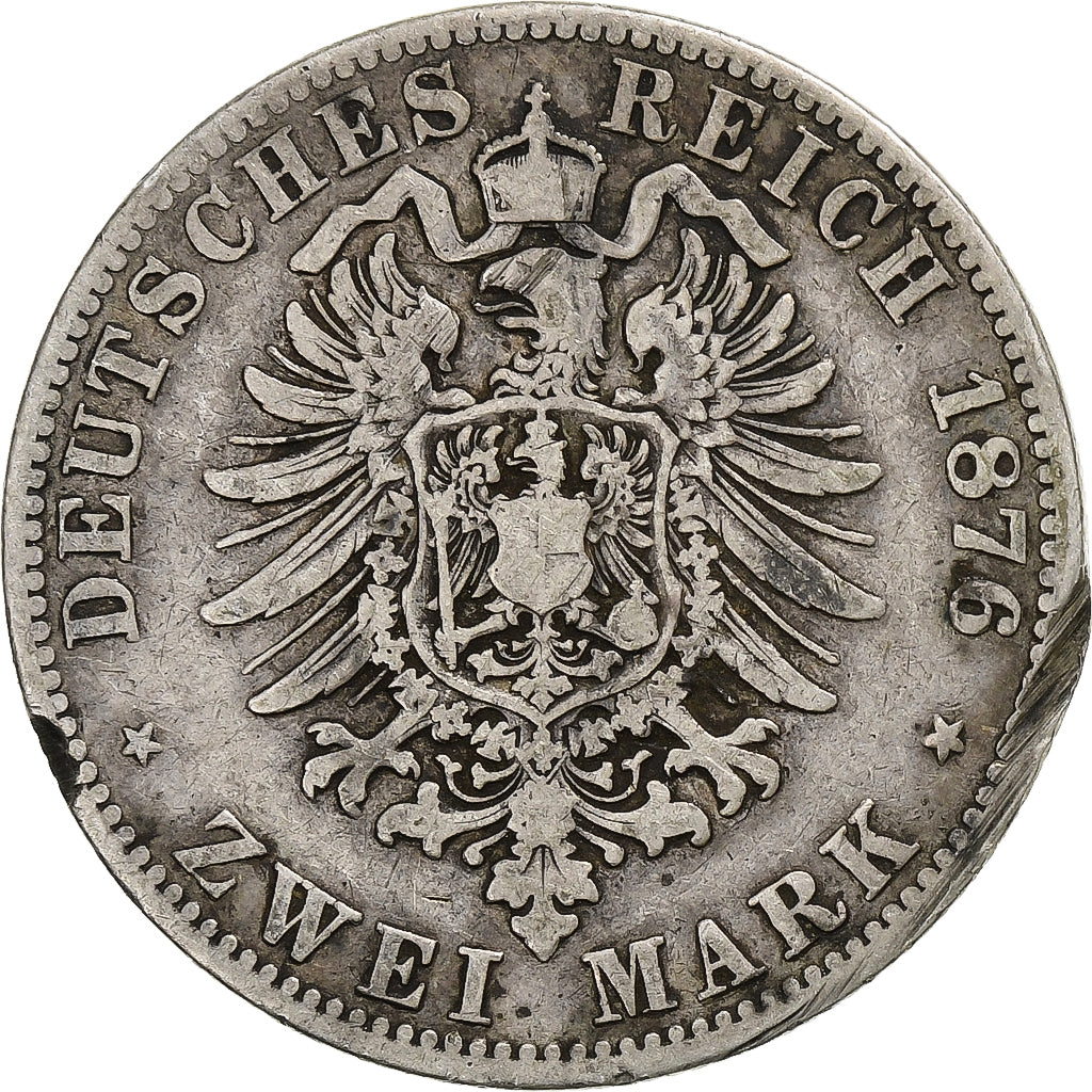 German States, PRUSSIA, Wilhelm I, 2 Mark, 1876, Berlin, Silver, VF(20-25)