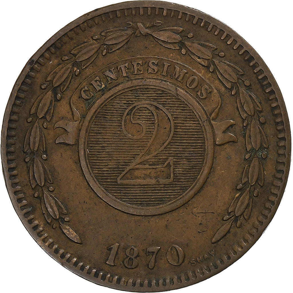 Paraguay, 2 Centesimos, 1870, Kupfer, S+, KM:3