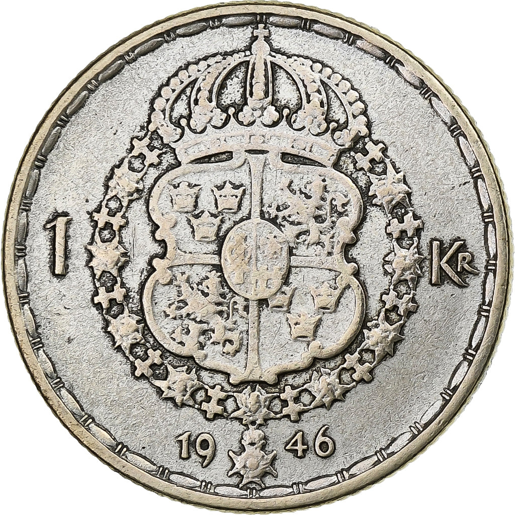 Szwecja, Gustaf V, Krona, 1946, Srebro, VF(30-35), KM:814