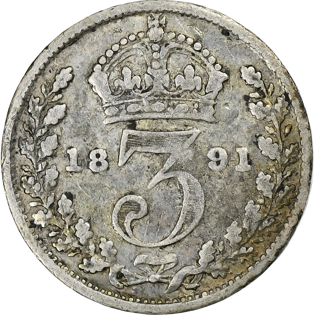 Great Britain, Victoria, 3 Pence, 1891, Silver, VF(20-25), KM:758