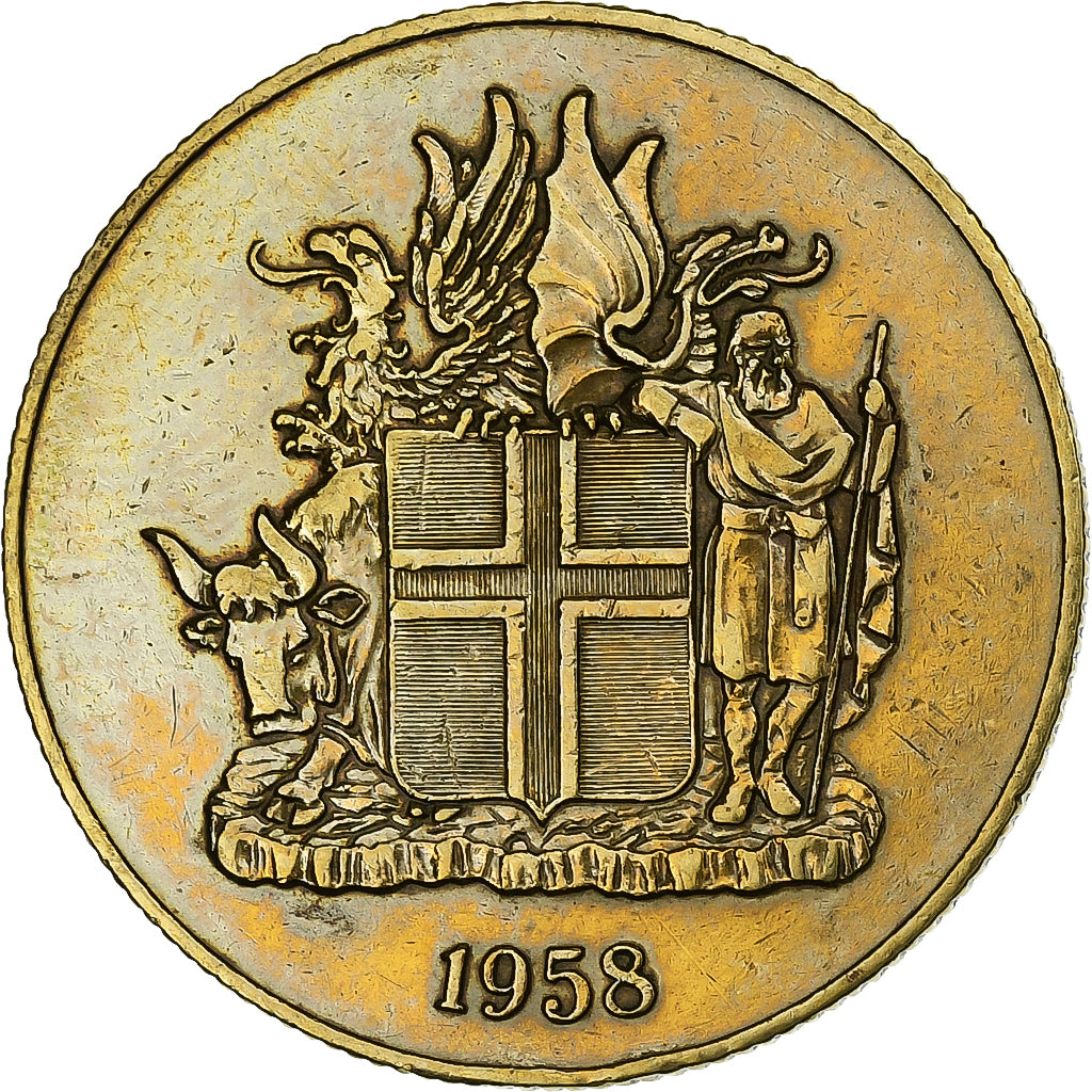 IJsland, 2 Kronur, 1958, Nickel-brass, FR+, KM:13a.1