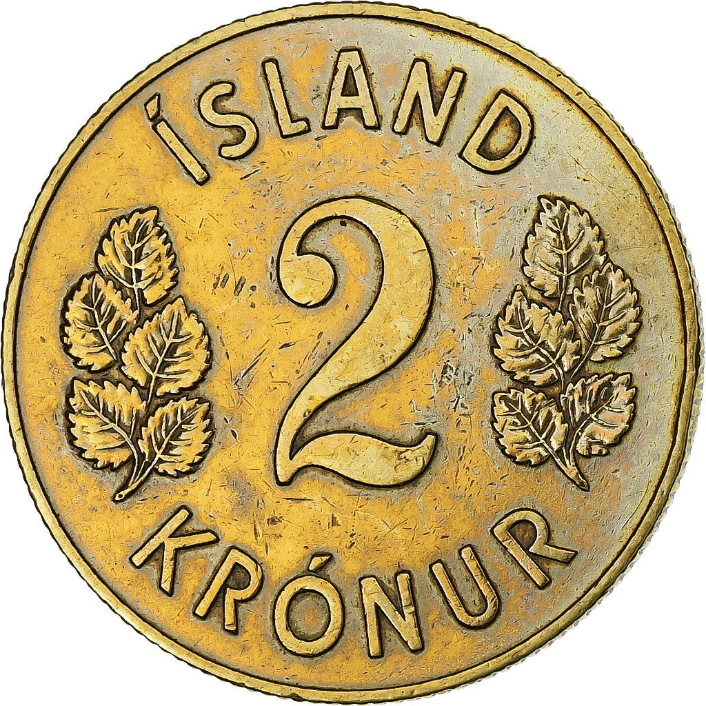 IJsland, 2 Kronur, 1958, Nickel-brass, FR+, KM:13a.1