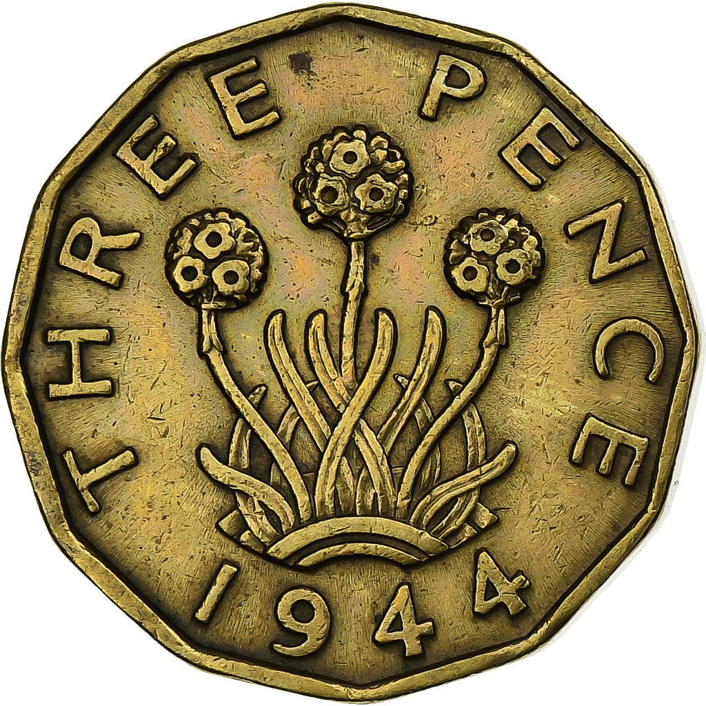 Grã-Bretanha, George VI, 3 Pence, 1944, Níquel-Latão, EF(40-45), KM:849