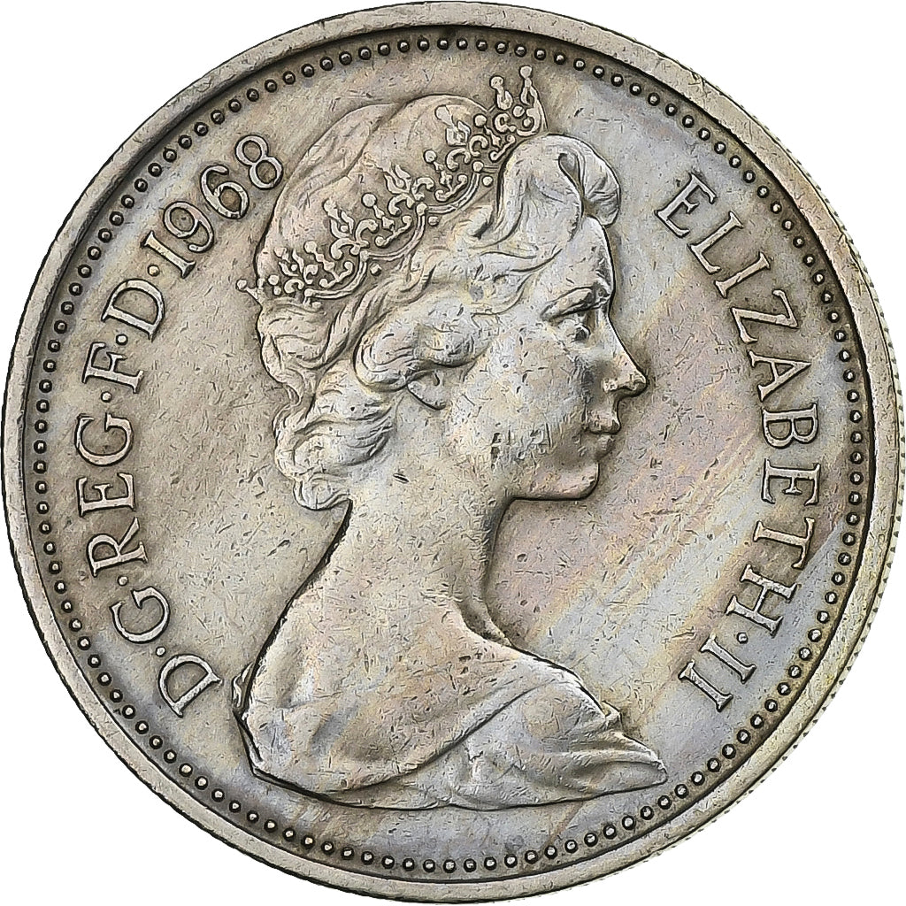 Great Britain, Elizabeth II, 5 New Pence, 1968, Copper-nickel, AU(50-53), KM:911