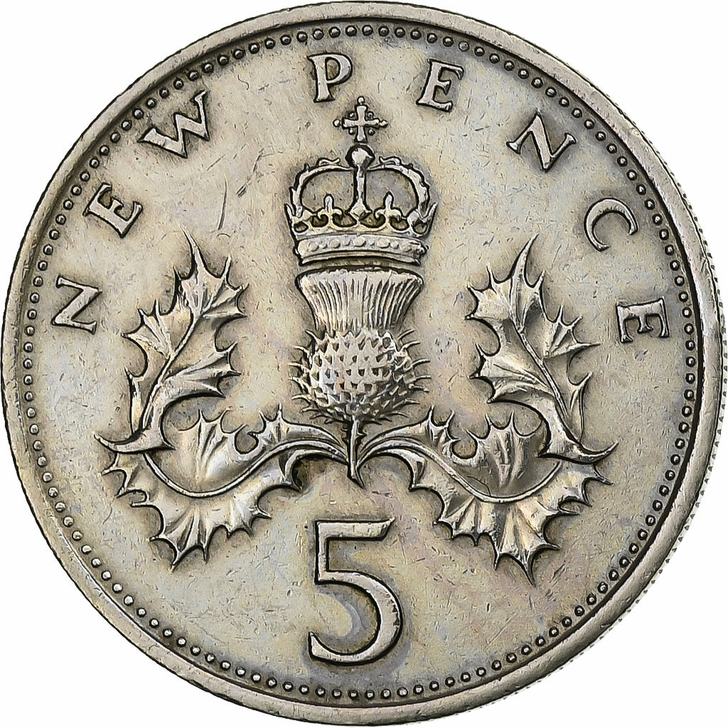 Great Britain, Elizabeth II, 5 New Pence, 1968, Copper-nickel, AU(50-53), KM:911