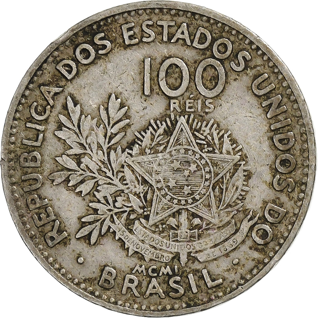 Brazil, 100 Reis, 1901, Copper-nickel, VF(20-25), KM:503