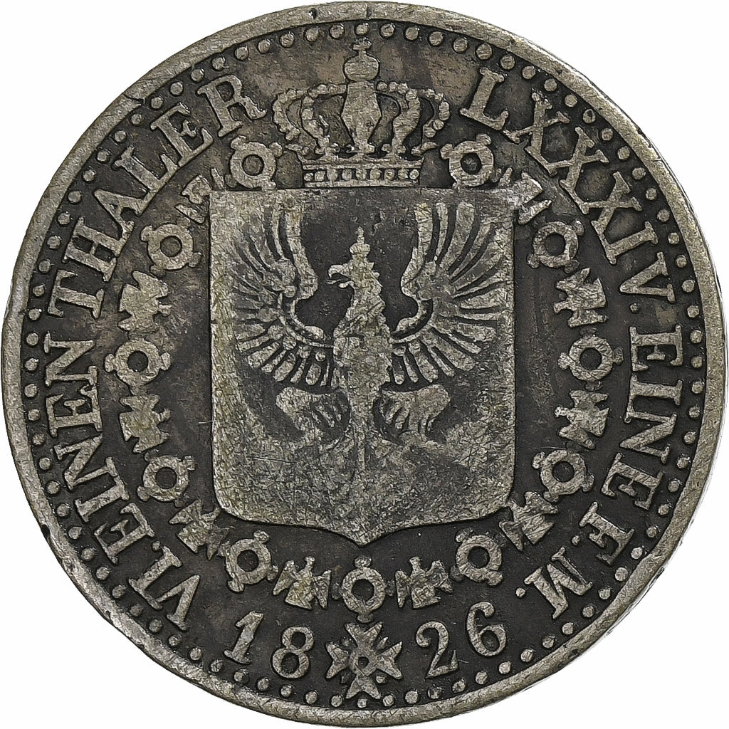 Moneta, Stati tedeschi, PRUSSIA, Friedrich Wilhelm III, 1/6 Thaler, 1826