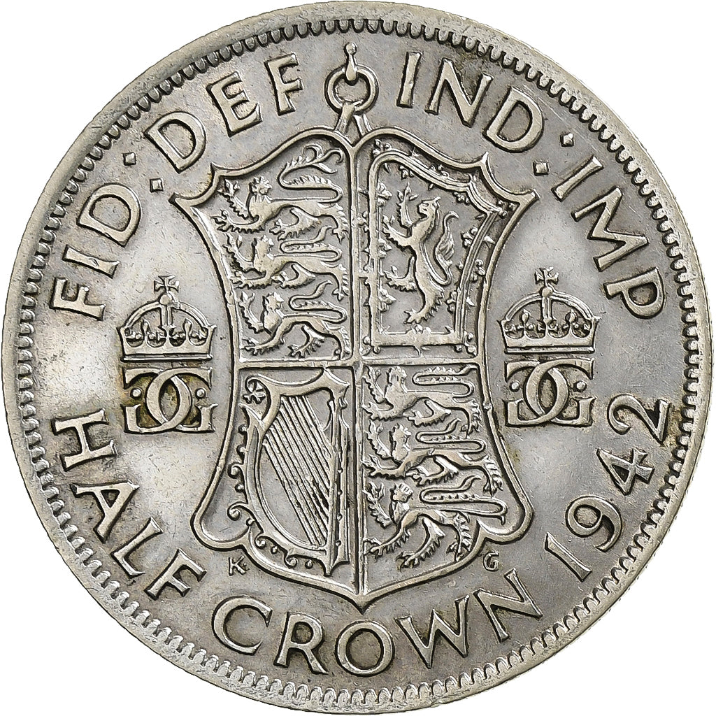 Grã-Bretanha, George VI, 1/2 Crown, 1942, Prata, AU(50-53), KM:856