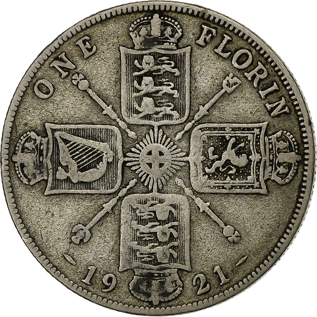 Great Britain, George V, Florin, Two Shillings, 1921, Silver, VF(20-25), KM:817a