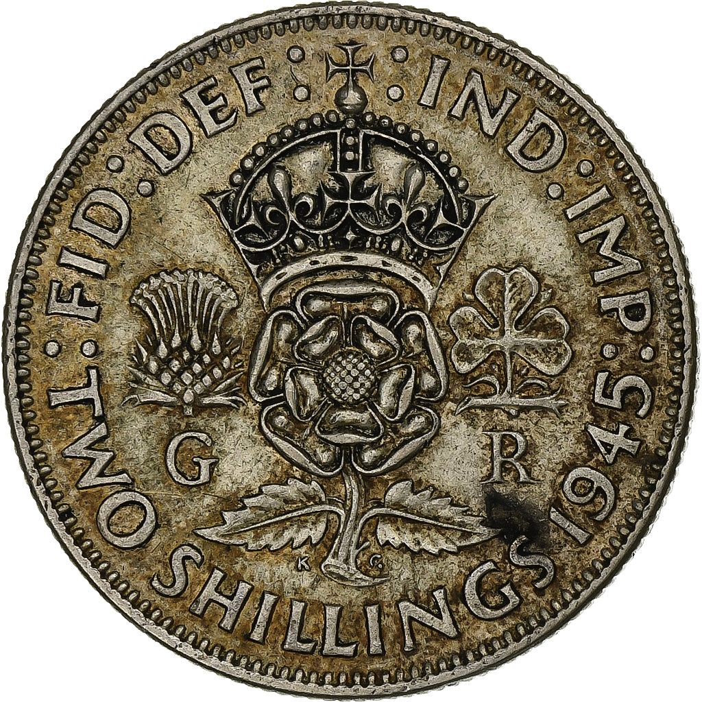 Great Britain, George VI, Florin, Two Shillings, 1945, Silver, VF(30-35), KM:855