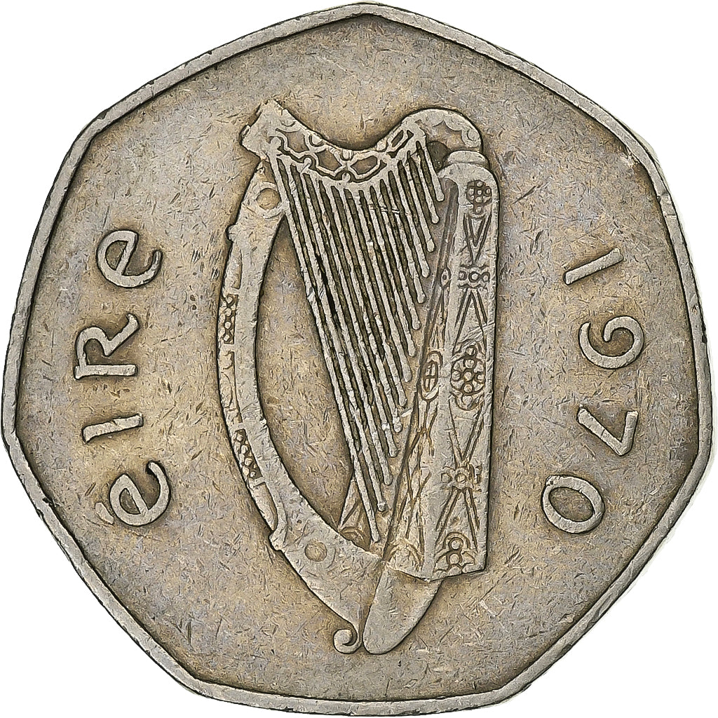 REPÚBLICA DA IRLANDA, 50 Pence, 1970, Cobre-níquel, VF(20-25), KM:24