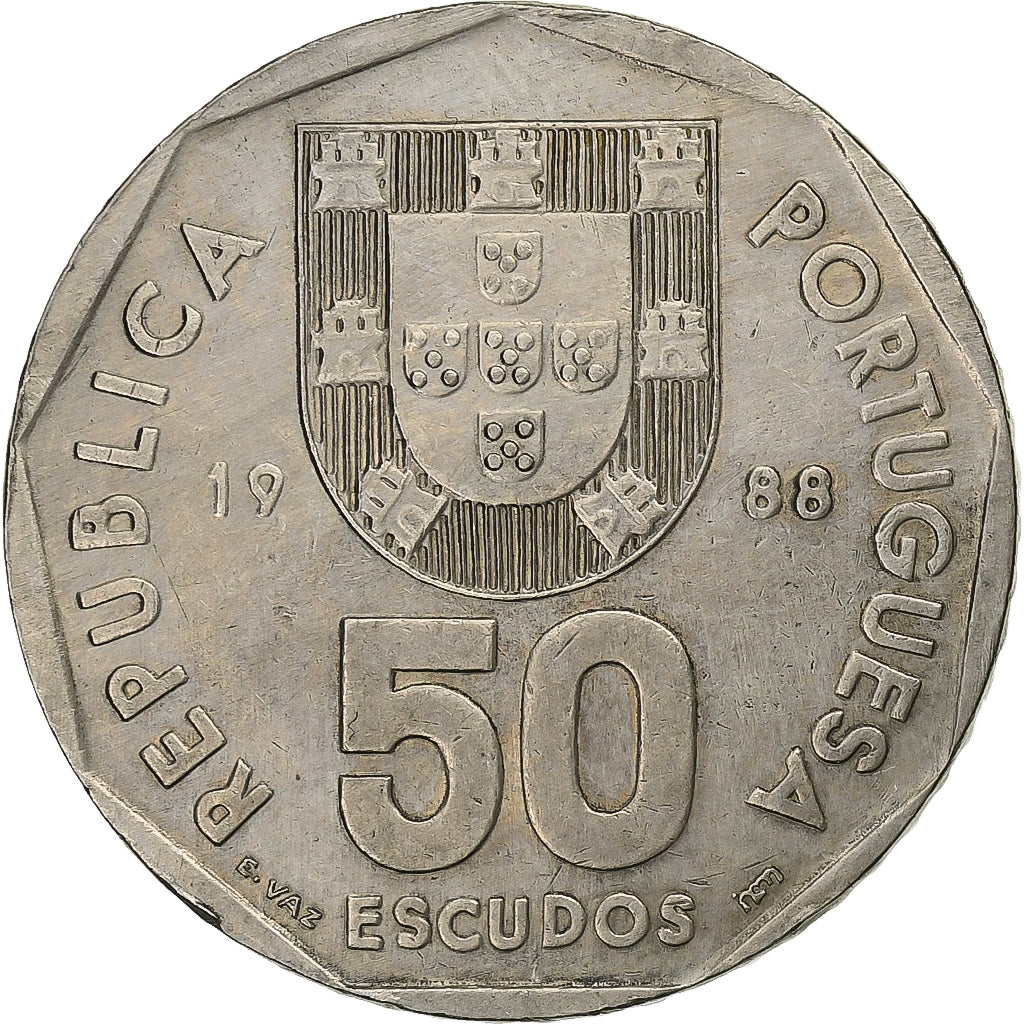 Portugal, 50 Escudos, 1988, Cobre-níquel, AU(50-53), KM:636