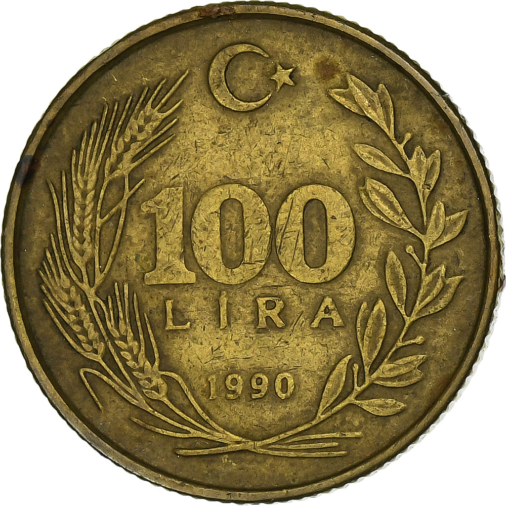Turkey, 100 Lira, 1990, Aluminum-Bronze, VF(20-25), KM:988