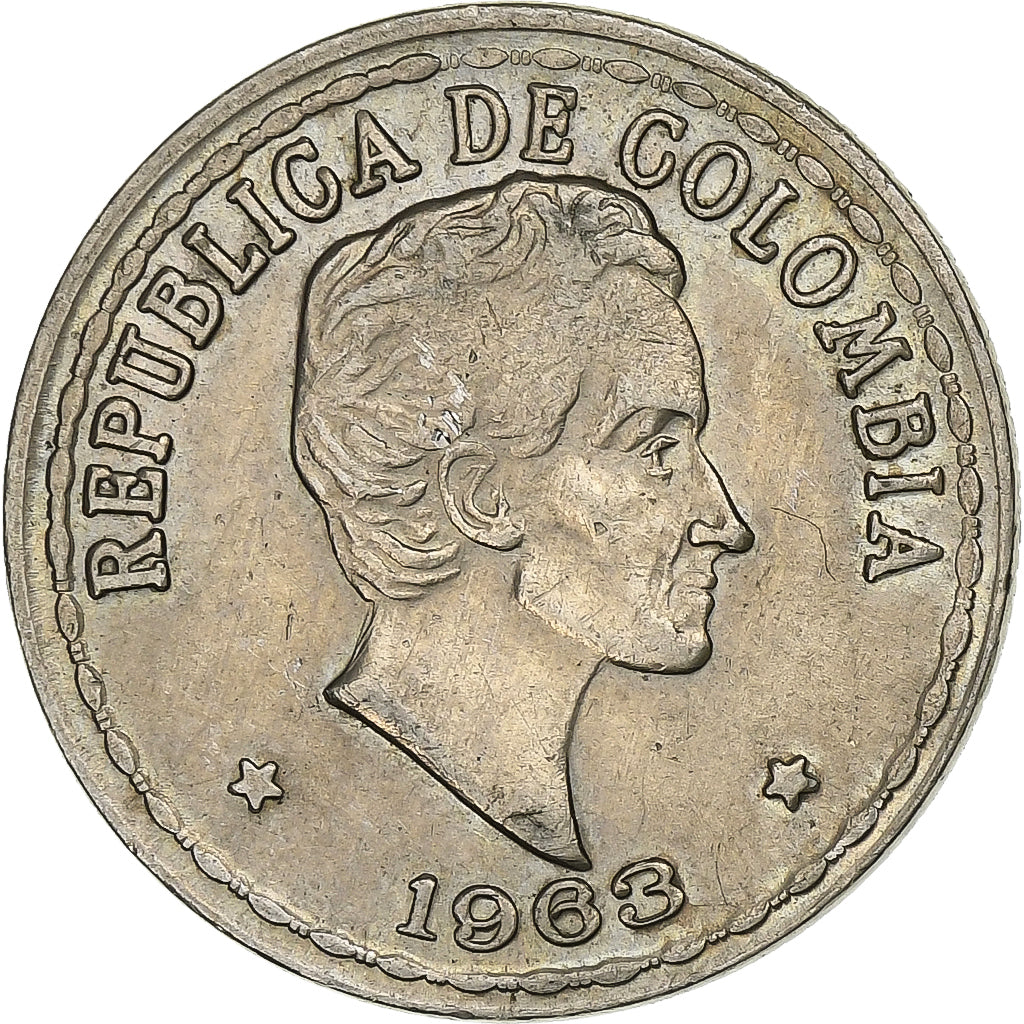 Colombia, 20 Centavos, 1963, Copper-nickel, EF(40-45), KM:215.2